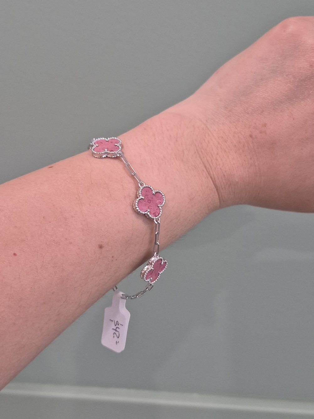 Pink Clover-Link Silver Bracelet - Elegant Women's Jewelry